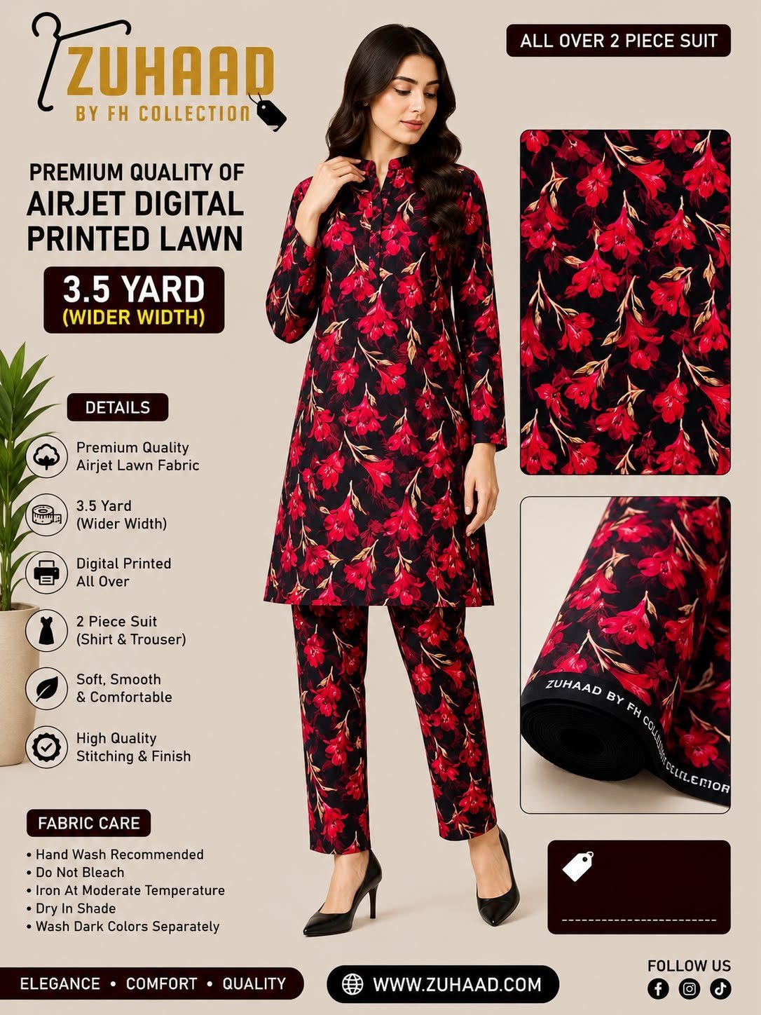 Airjet 2pc design 1 Premium Quality Airjet Digital Printed Lawn 2 PC Suit (Wider Width) - Design 11