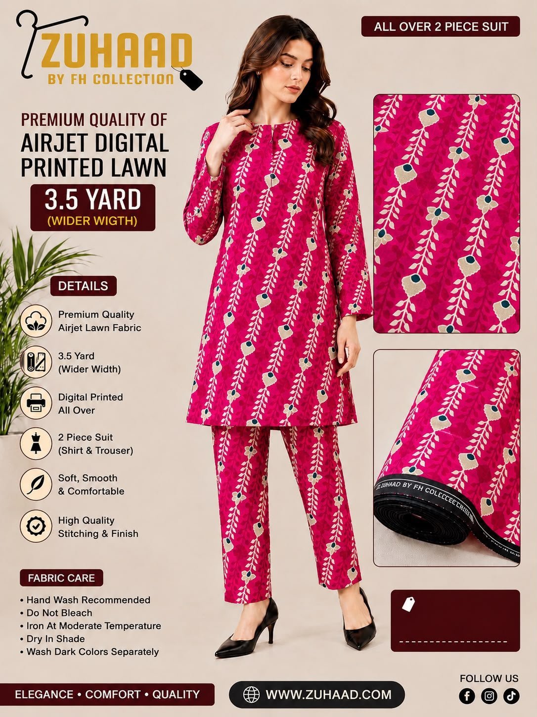Airjet 2pc design Premium Quality Airjet Digital Printed Lawn 2 PC Suit (Wider Width) - Design 17