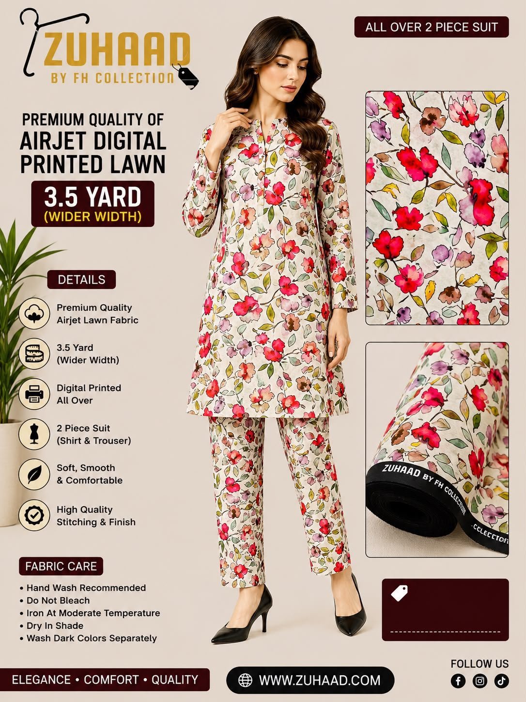 Airjet 2pc design 12 Premium Quality Airjet Digital Printed Lawn 2 PC Suit (Wider Width) - Design 18