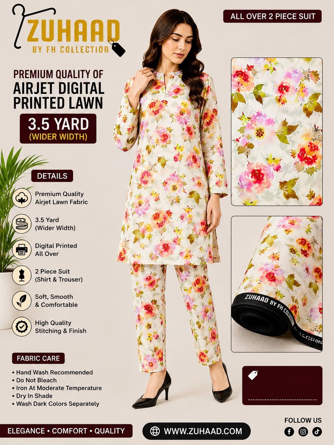 Airjet 2pc design Premium Quality Airjet Digital Printed Lawn 2 PC Suit (Wider Width) - Design 13