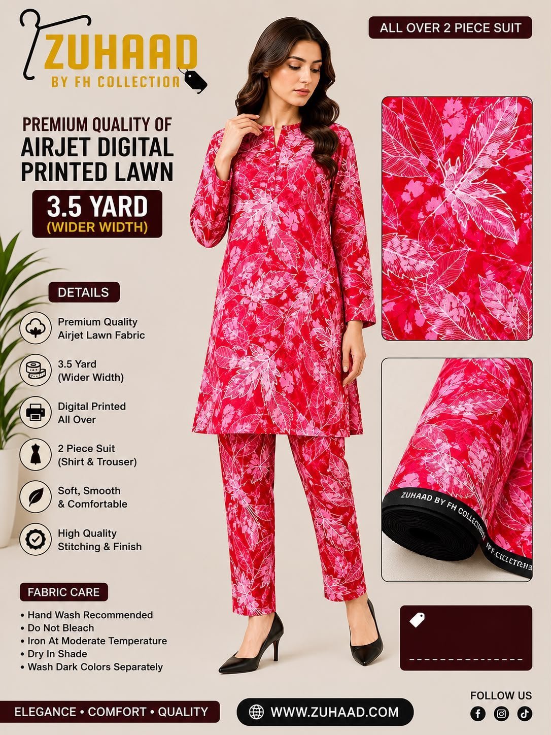 Airjet 2pc design Premium Quality Airjet Digital Printed Lawn 2 PC Suit (Wider Width) - Design 14