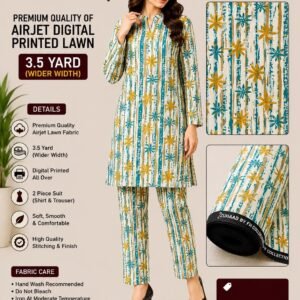 Premium Quality Airjet Digital Printed Lawn 2 PC Suit (Wider Width) - Design 26