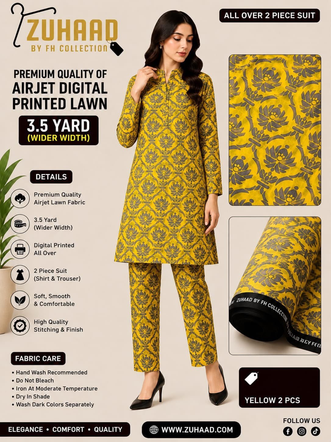 Airjet 2pc design (2) Premium Quality Airjet Digital Printed Lawn 2 PC Suit (Wider Width) - Design 12