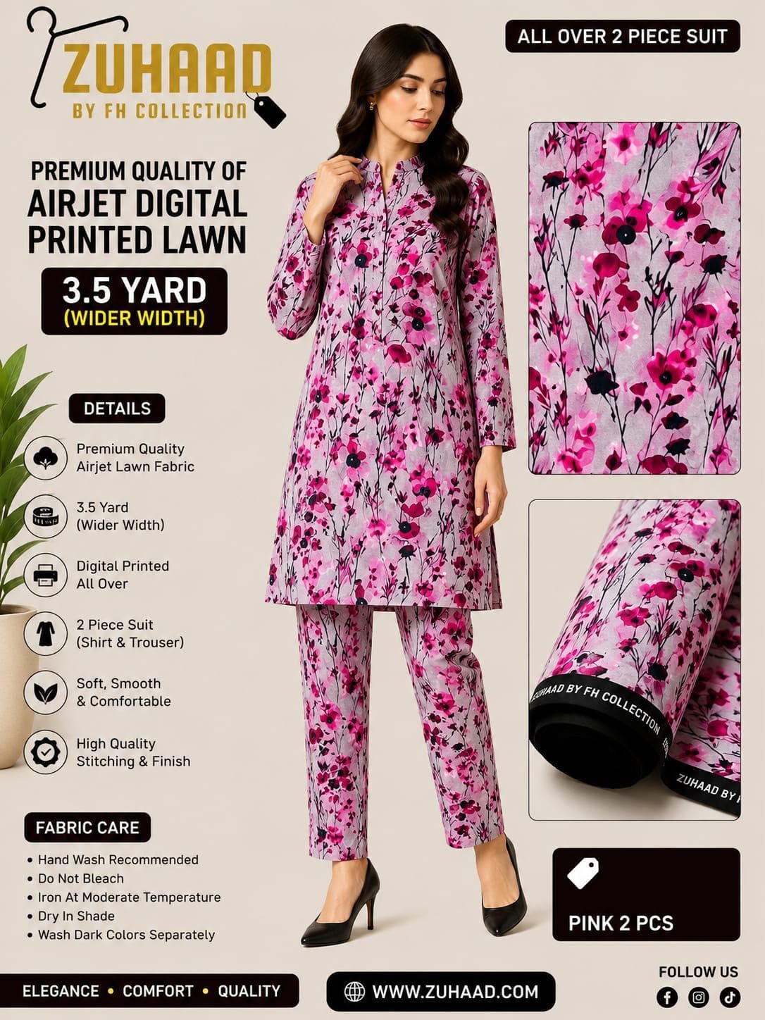 Airjet 2pc design (2) Premium Quality Airjet Digital Printed Lawn 2 PC Suit (Wider Width) - Design 15