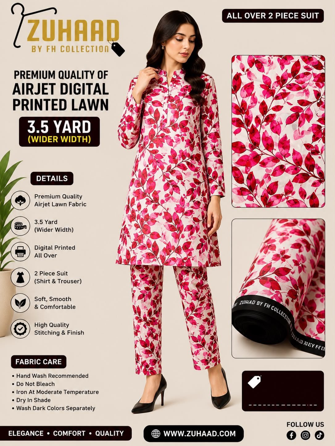 Airjet 2pc design (2) Premium Quality Airjet Digital Printed Lawn 2 PC Suit (Wider Width) - Design 16