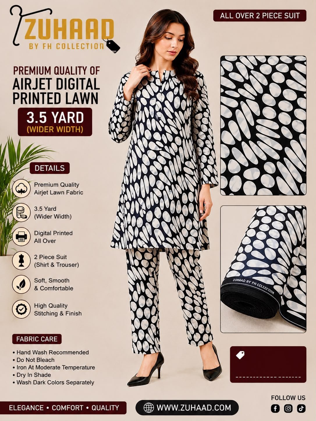 Airjet 2pc design 20 Premium Quality Airjet Digital Printed Lawn 2 PC Suit (Wider Width) - Design 2