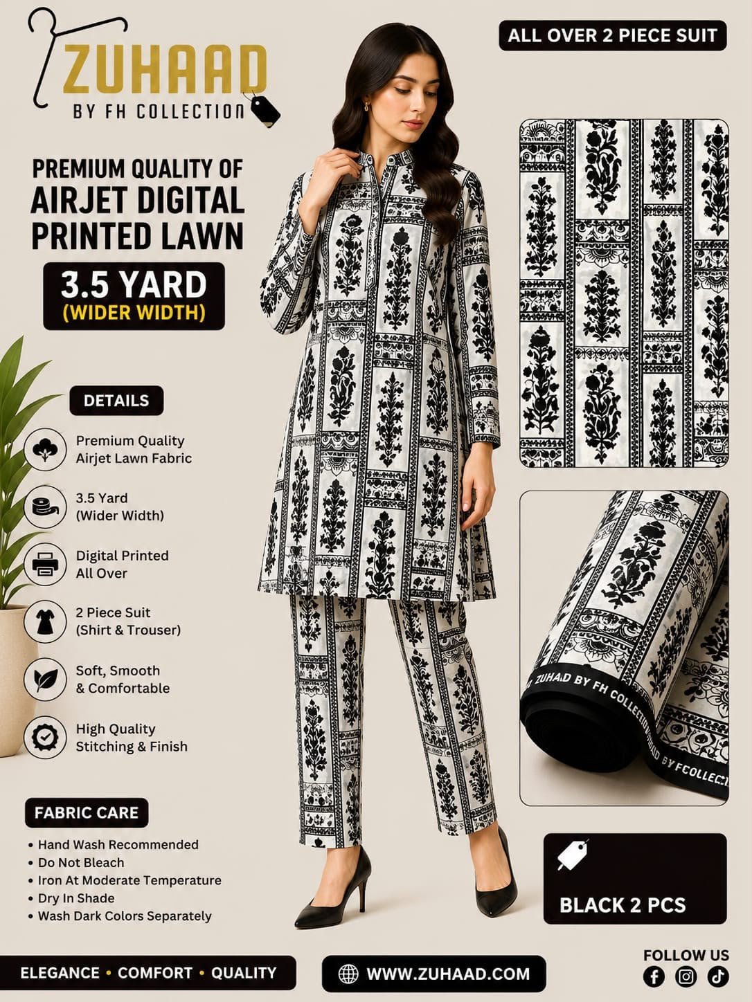 Airjet 2pc design 21 Premium Quality Airjet Digital Printed Lawn 2 PC Suit (Wider Width) - Design 3