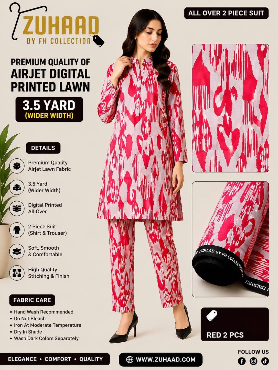 Airjet 2pc design 21231 Premium Quality Airjet Digital Printed Lawn 2 PC Suit (Wider Width) - Design 8