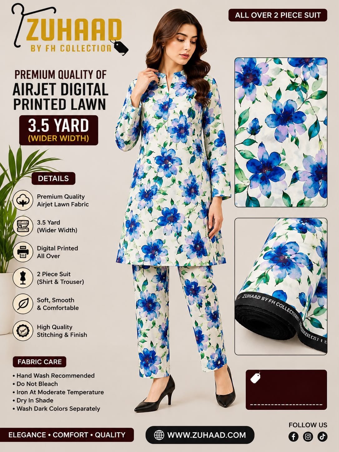 Airjet 2pc design 22 Premium Quality Airjet Digital Printed Lawn 2 PC Suit (Wider Width) - Design 4