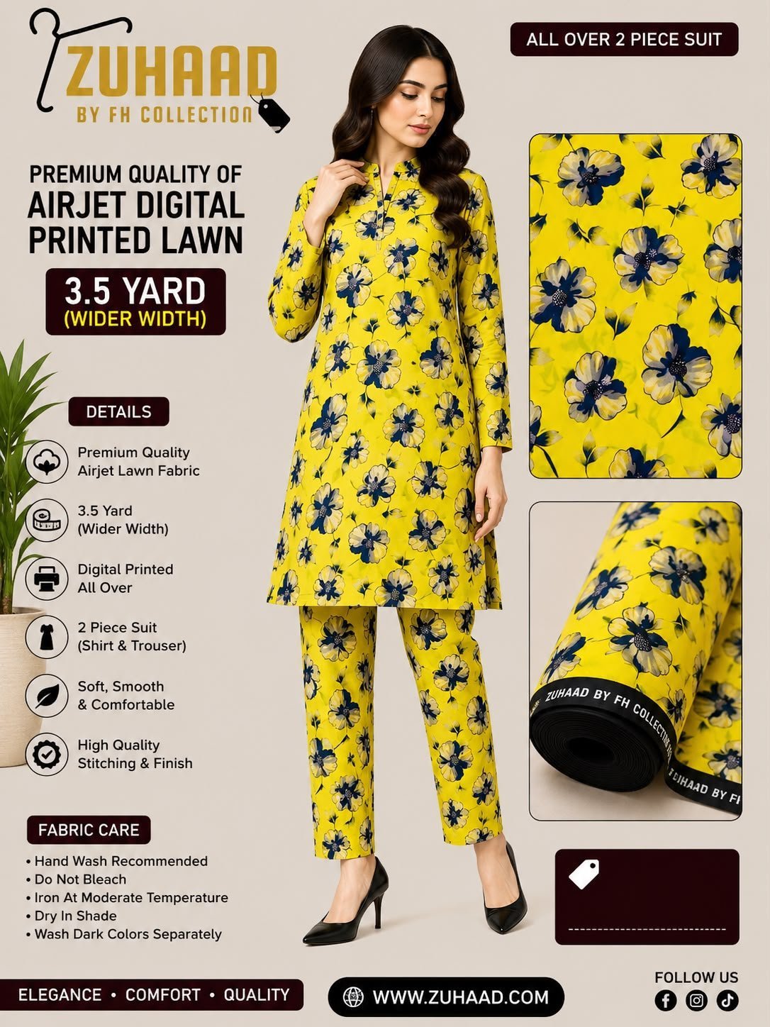 Airjet 2pc design 224a Premium Quality Airjet Digital Printed Lawn 2 PC Suit (Wider Width) - Design 6