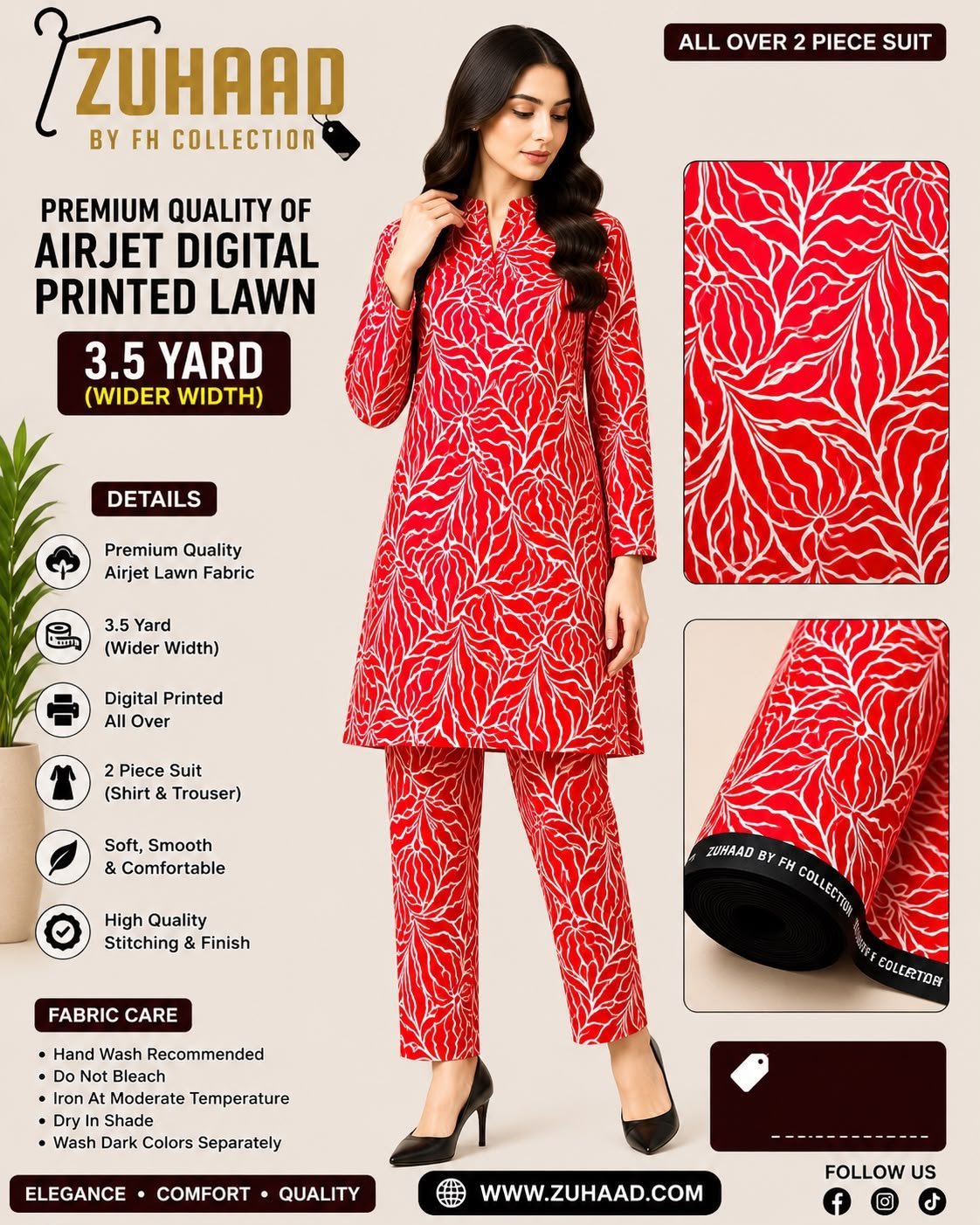Airjet 2pc design 23 Premium Quality Airjet Digital Printed Lawn 2 PC Suit (Wider Width) - Design 5