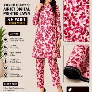 Premium Quality Airjet Digital Printed Lawn 2 PC Suit (Wider Width) - Design 28