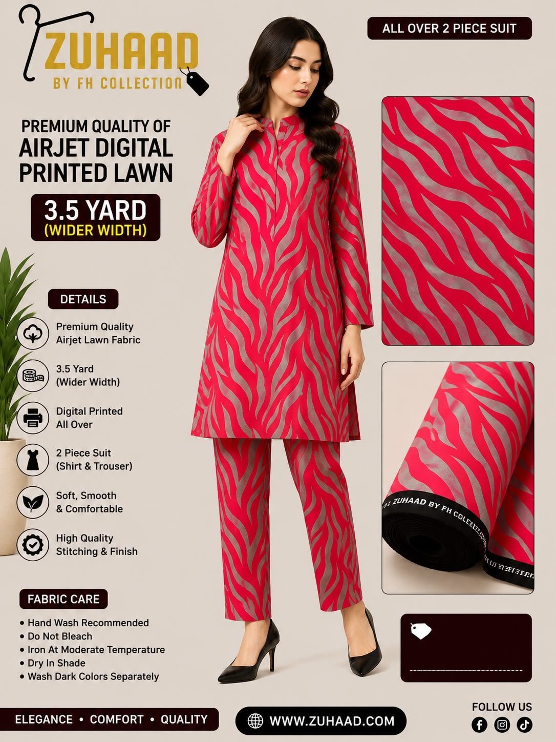 Airjet 2pc design 3 Premium Quality Airjet Digital Printed Lawn 2 PC Suit (Wider Width) - Design 10