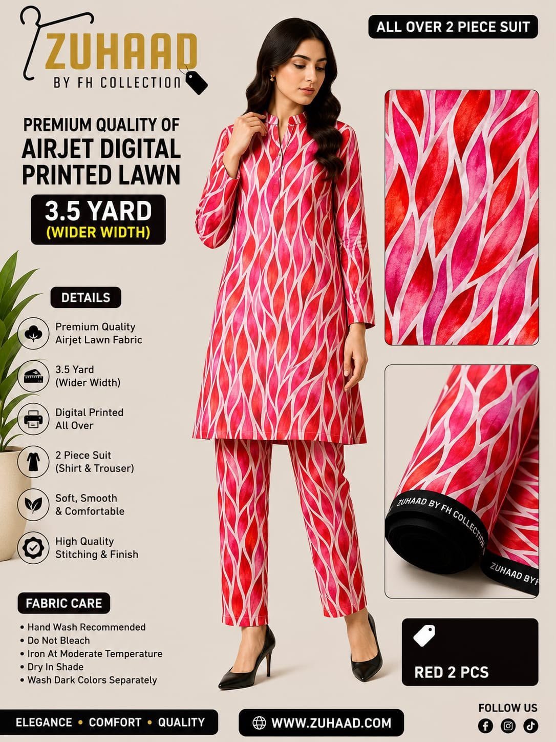 Airjet 2pc design 5a Premium Quality Airjet Digital Printed Lawn 2 PC Suit (Wider Width) - Design 9