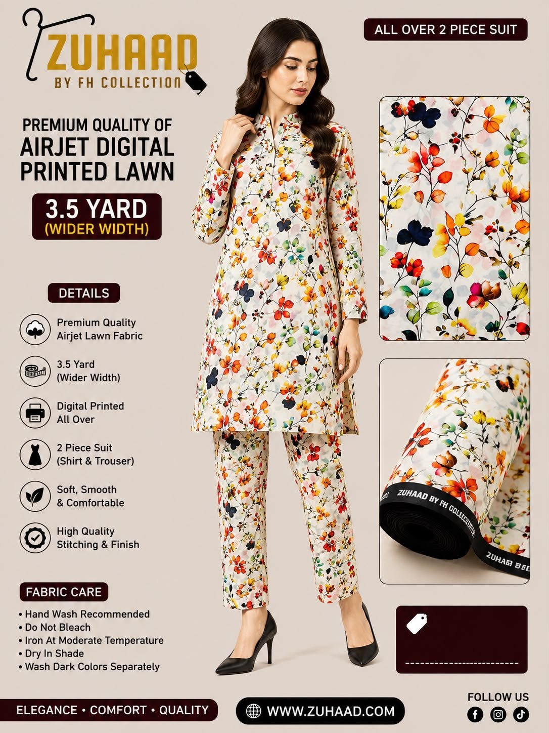 Premium Quality Airjet Digital Printed Lawn 2 PC Suit (Wider Width) - Design 23