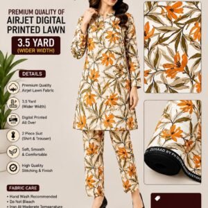 Premium Quality Airjet Digital Printed Lawn 2 PC Suit (Wider Width) - Design 24