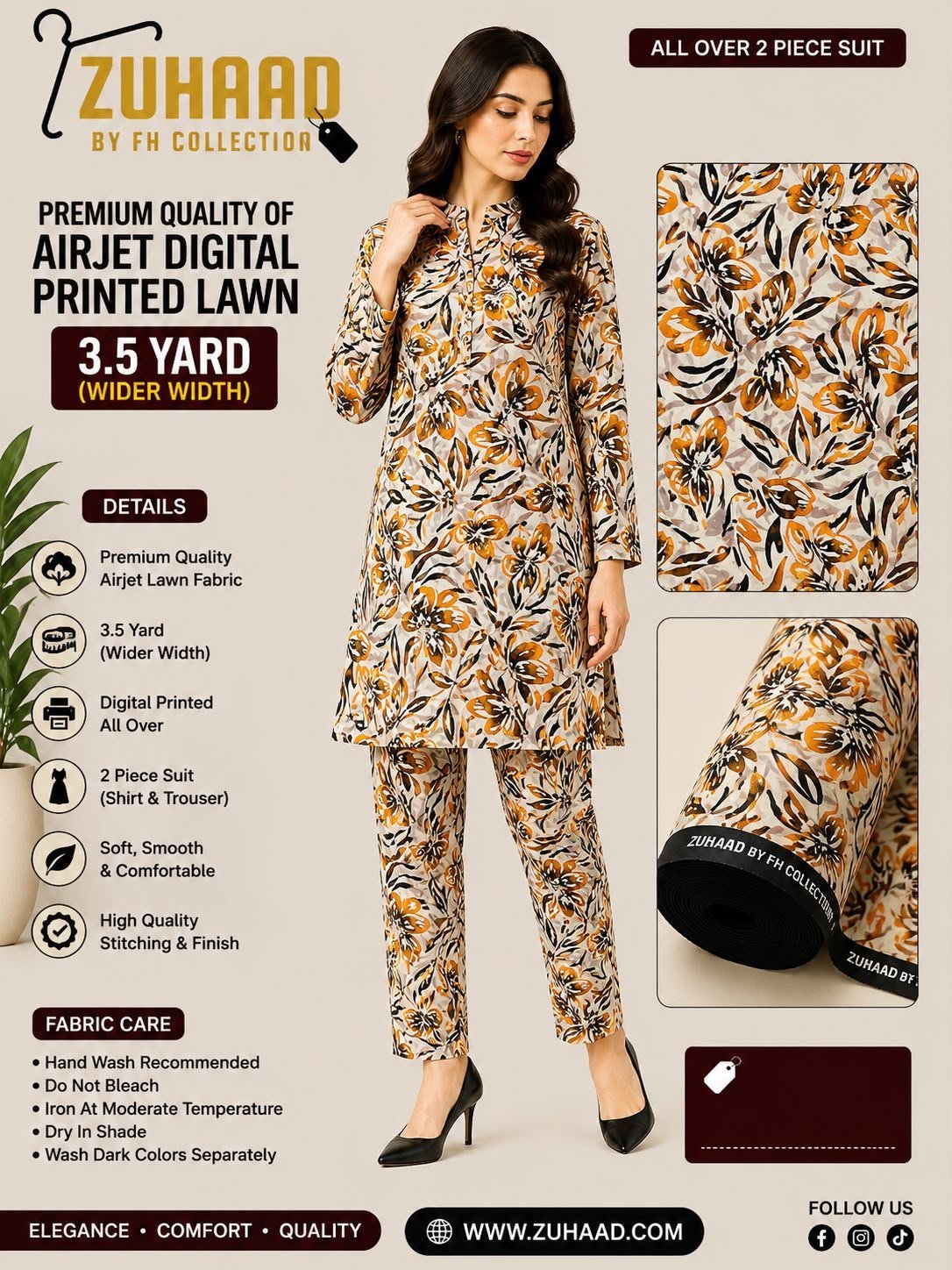 Premium Quality Airjet Digital Printed Lawn 2 PC Suit (Wider Width) - Design 22