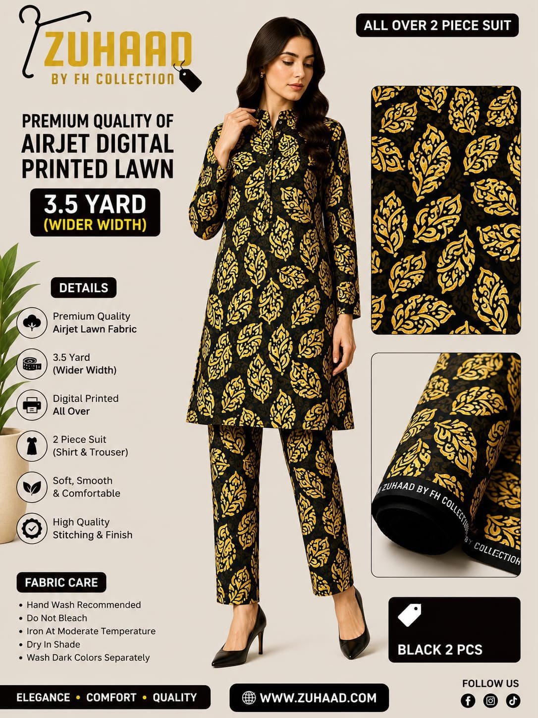 Premium Quality Airjet Digital Printed Lawn 2 PC Suit (Wider Width) - Design 21