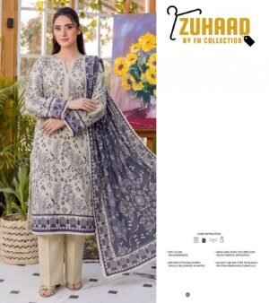 BINSAA1-1.jpg Bin Saad Vol 3 Summer Lawn Suit – Premium Printed Shirt & Voil Dupatta (Design 4)