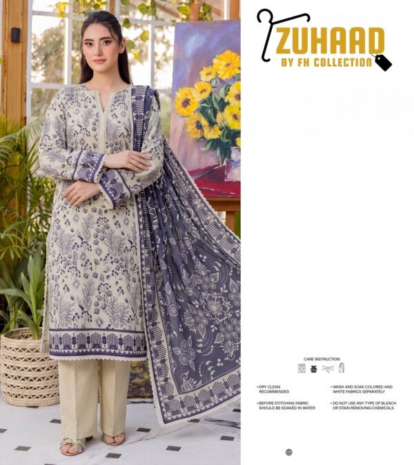 Bin Saad Vol 3 Summer Lawn Suit – Premium Printed Shirt & Voil Dupatta (Design 4)