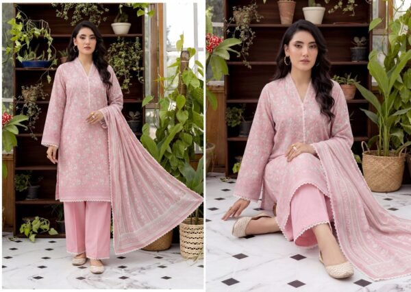 Bin Saad Vol 3 Premium Lawn Suit – Printed Shirt with Dyed Trouser (Design 10)