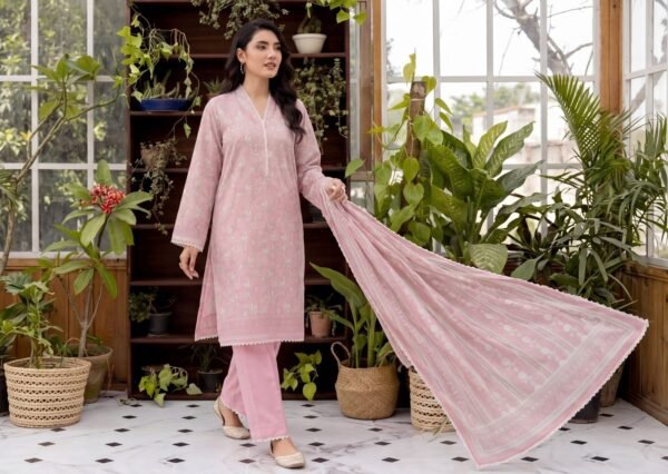 Bin Saad Vol 3 Premium Lawn Suit – Printed Shirt with Dyed Trouser (Design 10)