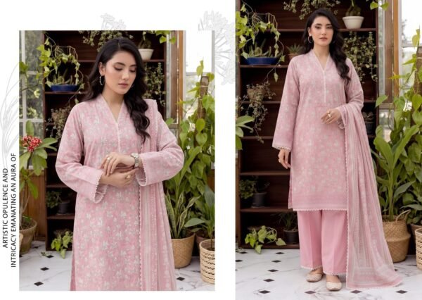 Bin Saad Vol 3 Premium Lawn Suit – Printed Shirt with Dyed Trouser (Design 10)