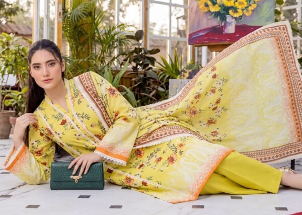 Bin Saad Lawn Collection Vol 3 – Printed Lawn Suit with Voil Dupatta (Design 3)