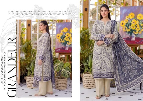 Bin Saad Vol 3 Summer Lawn Suit – Premium Printed Shirt & Voil Dupatta (Design 4)