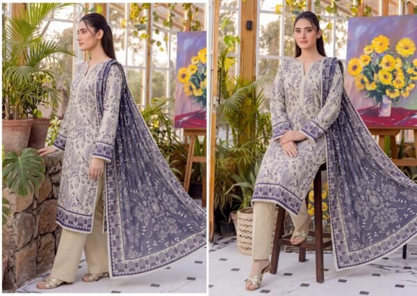 Bin Saad Vol 3 Summer Lawn Suit – Premium Printed Shirt & Voil Dupatta (Design 4)