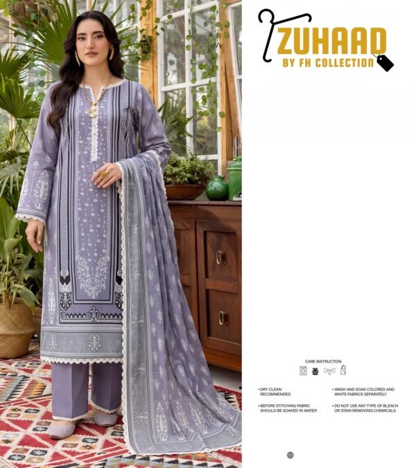 Bin Saad Vol 3 3PC Lawn Suit – Airy Printed Shirt, Voil Dupatta & Dyed Trouser (Design 2)