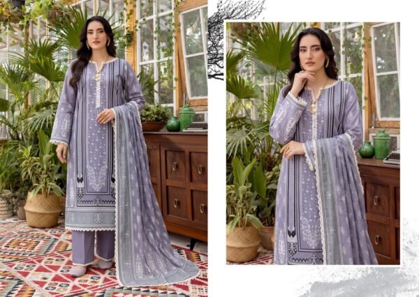 Bin Saad Vol 3 3PC Lawn Suit – Airy Printed Shirt, Voil Dupatta & Dyed Trouser (Design 2)