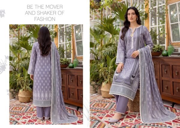 Bin Saad Vol 3 3PC Lawn Suit – Airy Printed Shirt, Voil Dupatta & Dyed Trouser (Design 2)