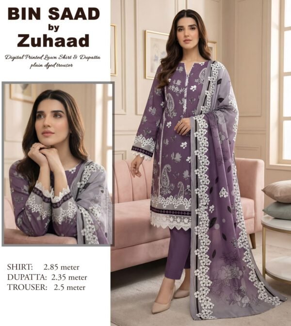 Bin Saad – Premium Unstitched 3PC Lawn Suit Design 11