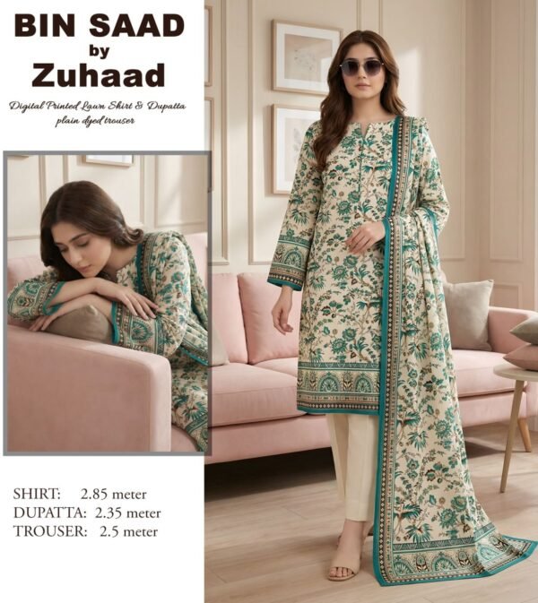 Bin Saad – Premium Unstitched 3PC Lawn Suit Design 10