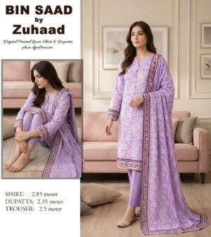 Bin Saad – Premium Unstitched 3PC Lawn Suit Design 3