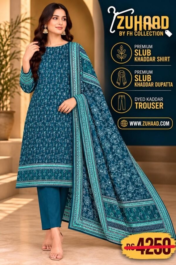 PREMIUM SLUB KHADDAR 3 PIECE SUIT - DESIGN image 1 PREMIUM SLUB KHADDAR 3 PIECE SUIT - DESIGN image 1