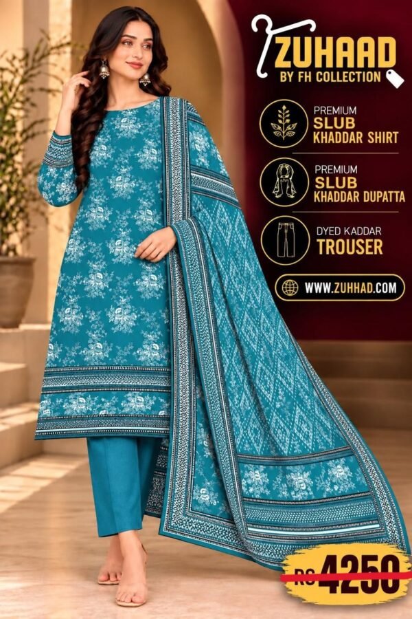 PREMIUM SLUB KHADDAR 3 PIECE SUIT - DESIGN image 2 PREMIUM SLUB KHADDAR 3 PIECE SUIT - DESIGN image 2