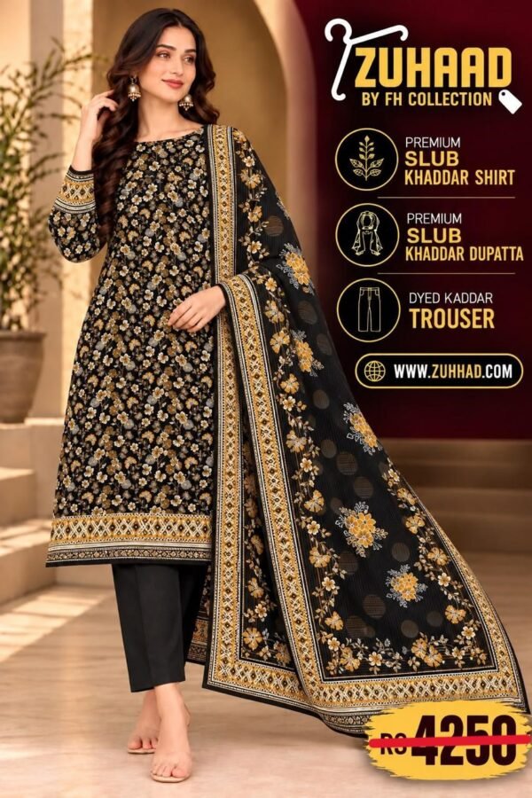 PREMIUM SLUB KHADDAR 3 PIECE SUIT - DESIGN image 4 PREMIUM SLUB KHADDAR 3 PIECE SUIT - DESIGN image 4