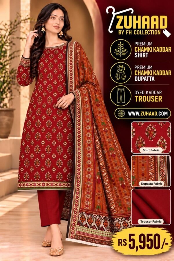 Zuhaad maroon Chamki Kaddar 3 piece unstitched suit with rust-orange or Maroon Kaddar Suit for Women image 6 Zuhaad maroon Chamki Kaddar 3 piece unstitched suit with rust-orange or Maroon Kaddar Suit for Women image 6