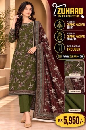 Zuhaad Olive Green Kaddar Suit for Women image 8 Zuhaad Olive Green Kaddar Suit for Women image 8