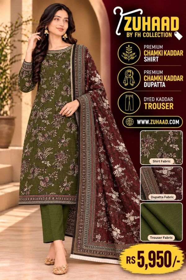 Zuhaad Olive Green Kaddar Suit for Women image 8 Zuhaad Olive Green Kaddar Suit for Women image 8