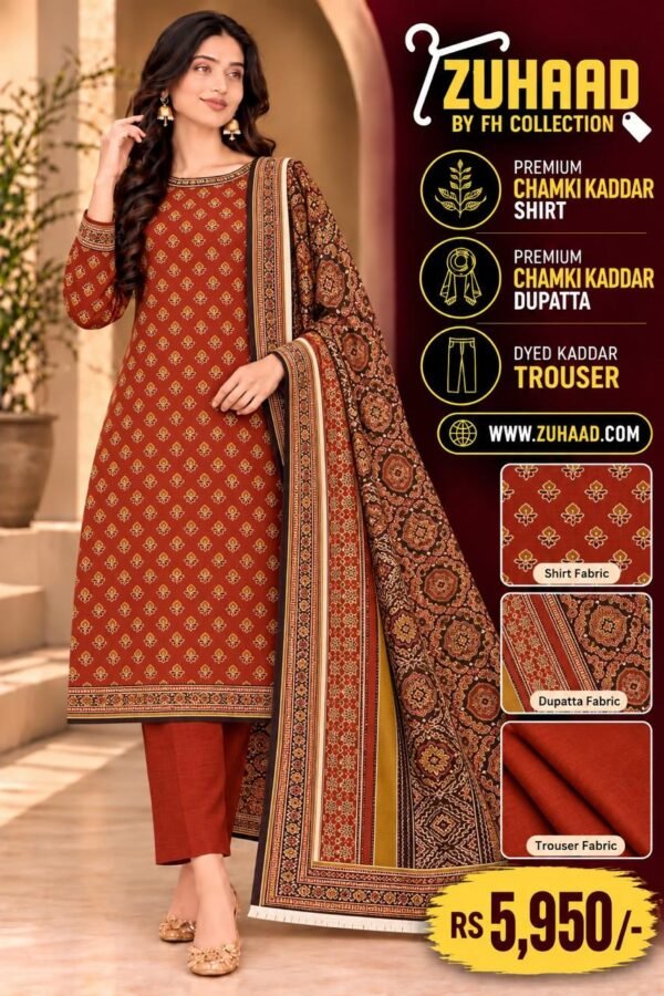 Zuhaad Rust Red Kaddar Suit for Women image 9 Zuhaad Rust Red Kaddar Suit for Women image 9