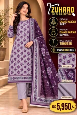 Zuhaad Purple Kaddar Suit for Women image 10
