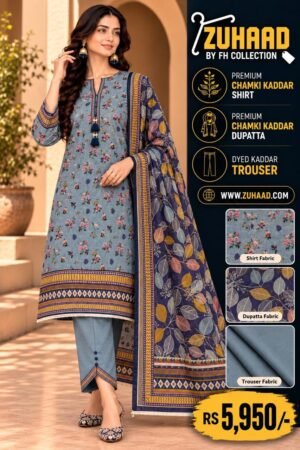 Zuhaad Blue Grey Chamki Kaddar 3 Piece Suit image 14 Zuhaad Blue Grey Chamki Kaddar 3 Piece Suit image 14