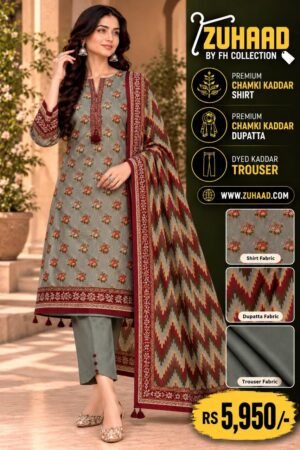 Zuhaad Grey Maroon Chamki Kaddar 3 Piece Suit image 17 Zuhaad Grey Maroon Chamki Kaddar 3 Piece Suit image 17