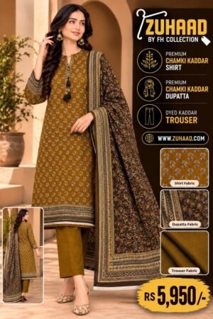 Zuhaad Mustard Brown Chamki Khaddar Suit image 19