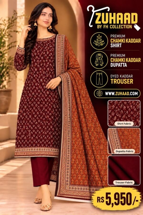 ZUHAAD Burgundy Khaddar 3 Piece Suit image 21 ZUHAAD Burgundy Khaddar 3 Piece Suit image 21