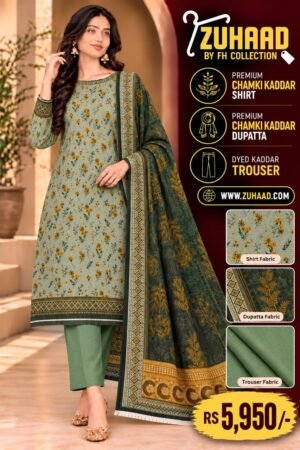 Zuhaad Elegant Green Chamki Kaddar Suit image 23
