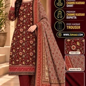 Zuhaad Maroon Floral Chamki Kaddar Suit image 24